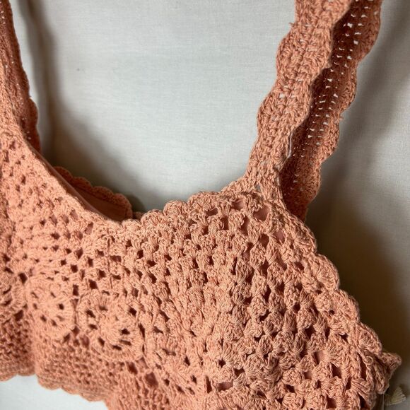 Taylor & Sage NWT Mauve Orange Crochet Cropped Back Button Bralette Top Size L - Picture 3 of 14